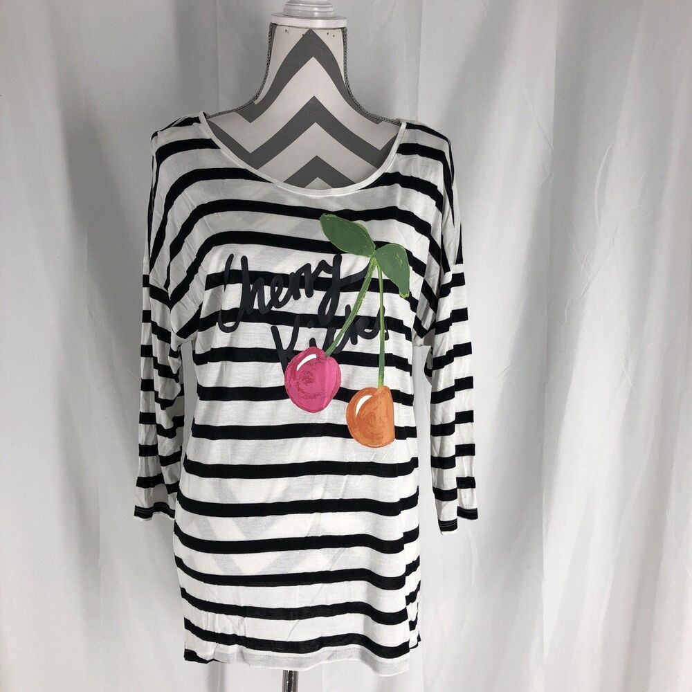 H&M Divided 3/4 SleeveStriped Basic Tunic Top Size 12 “cherry Vibes”